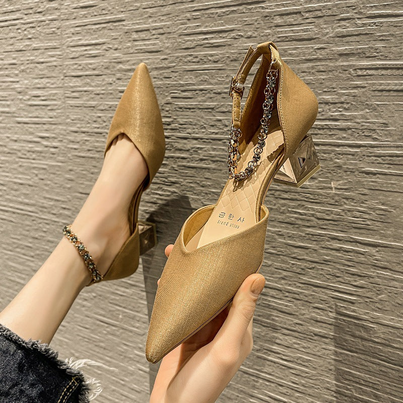 Point Toe Block Heel Pumps