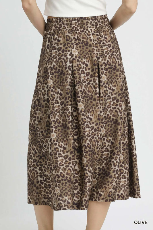 Umgee Drawstring Leopard Midi Skirt