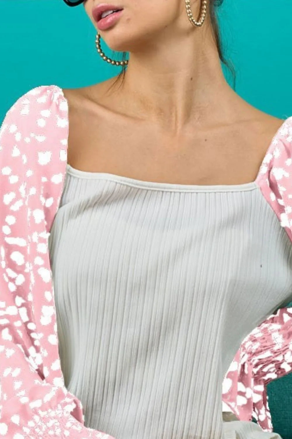 BiBi Ribbed Top with Leopard Long Sleeves