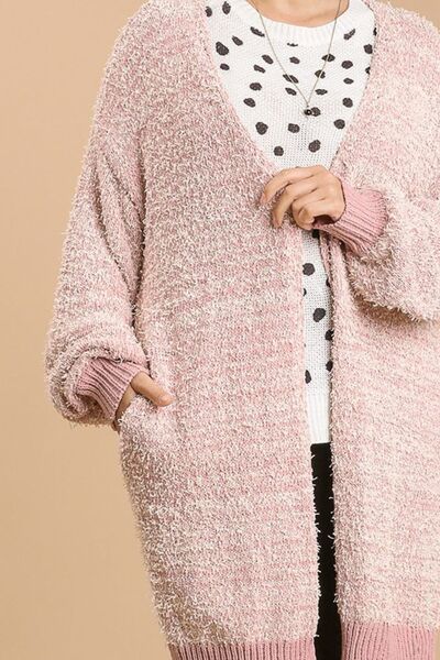 Umgee Full Size Ribbed Hem Open Front Longline Cardigan Plus Size
