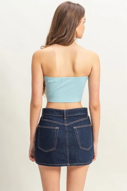 HYFVE Buttoned Front Strapless Knit Bustier Top