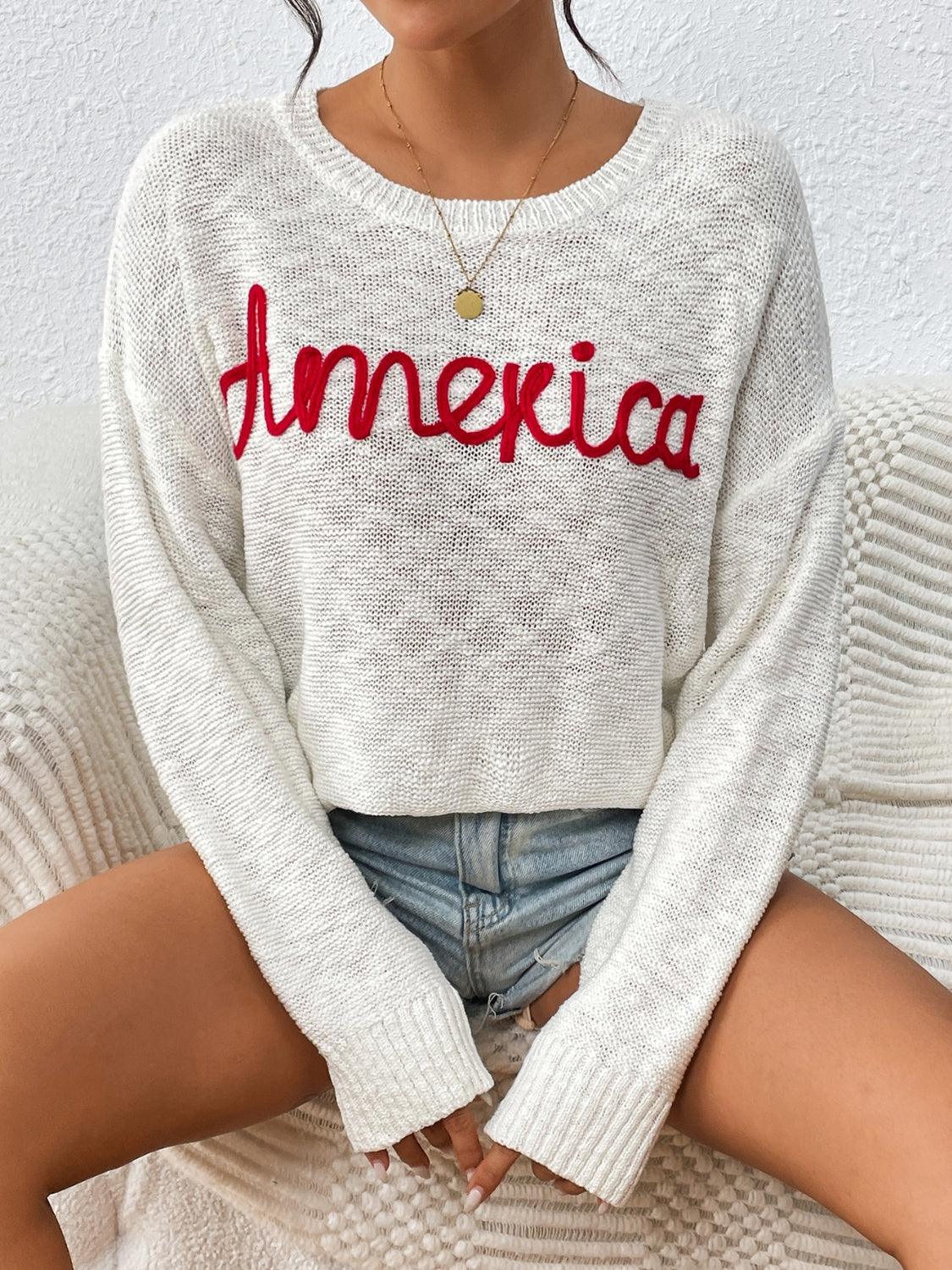Letter Long Sleeve Sweater with Round Neck Design