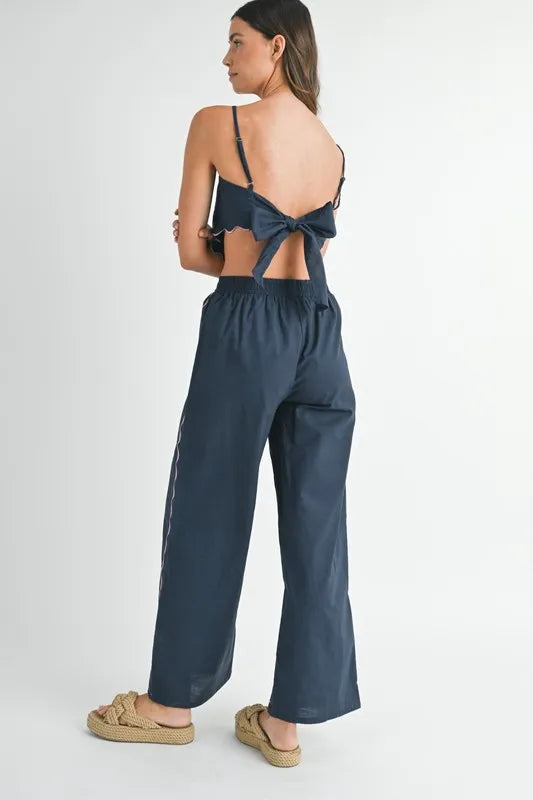 MABLE Linen Embroidered Scarf Top and Pants Set