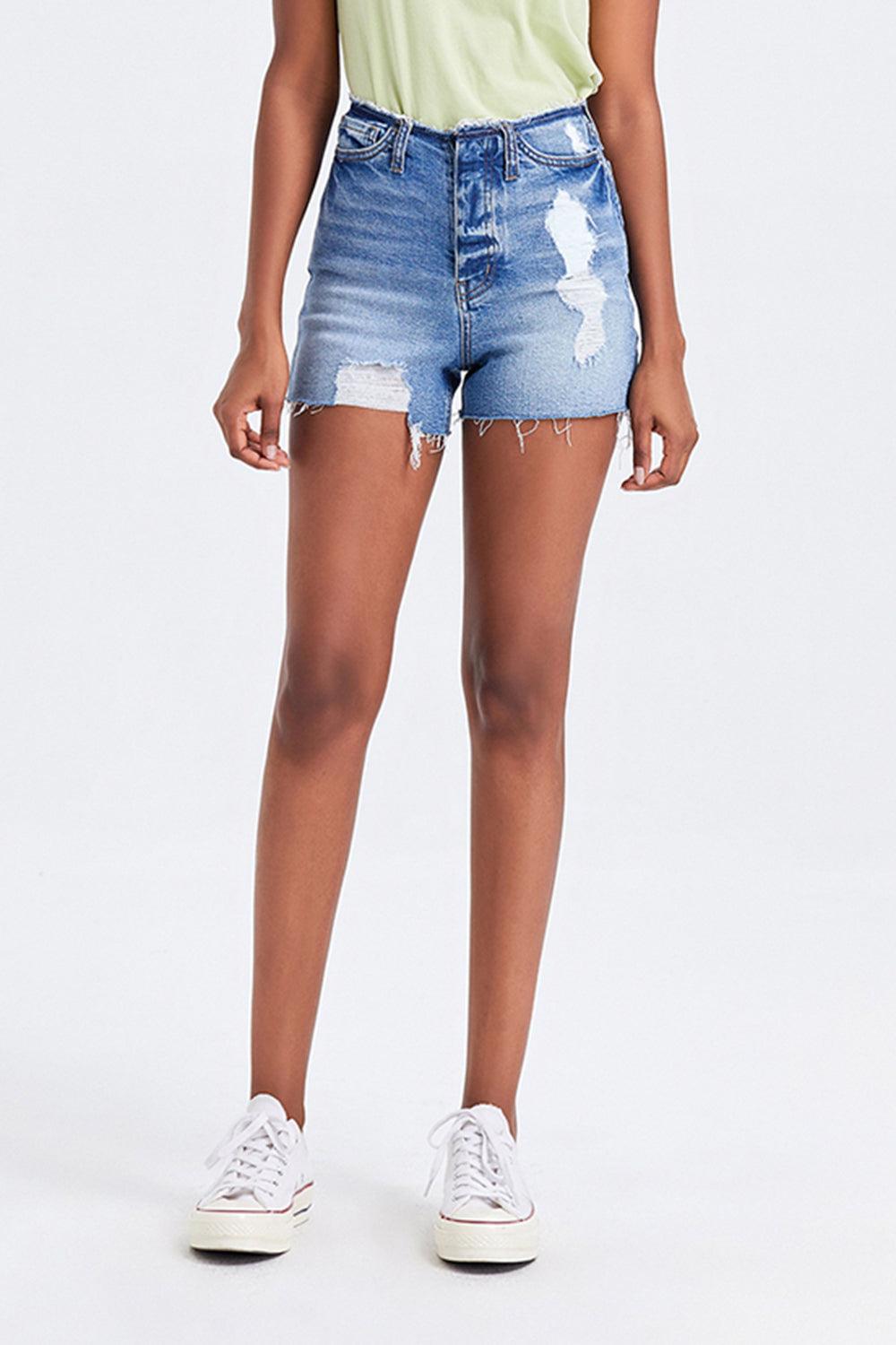 BAYEAS High Rise Bandless Denim Shorts MEDIUM BLUE