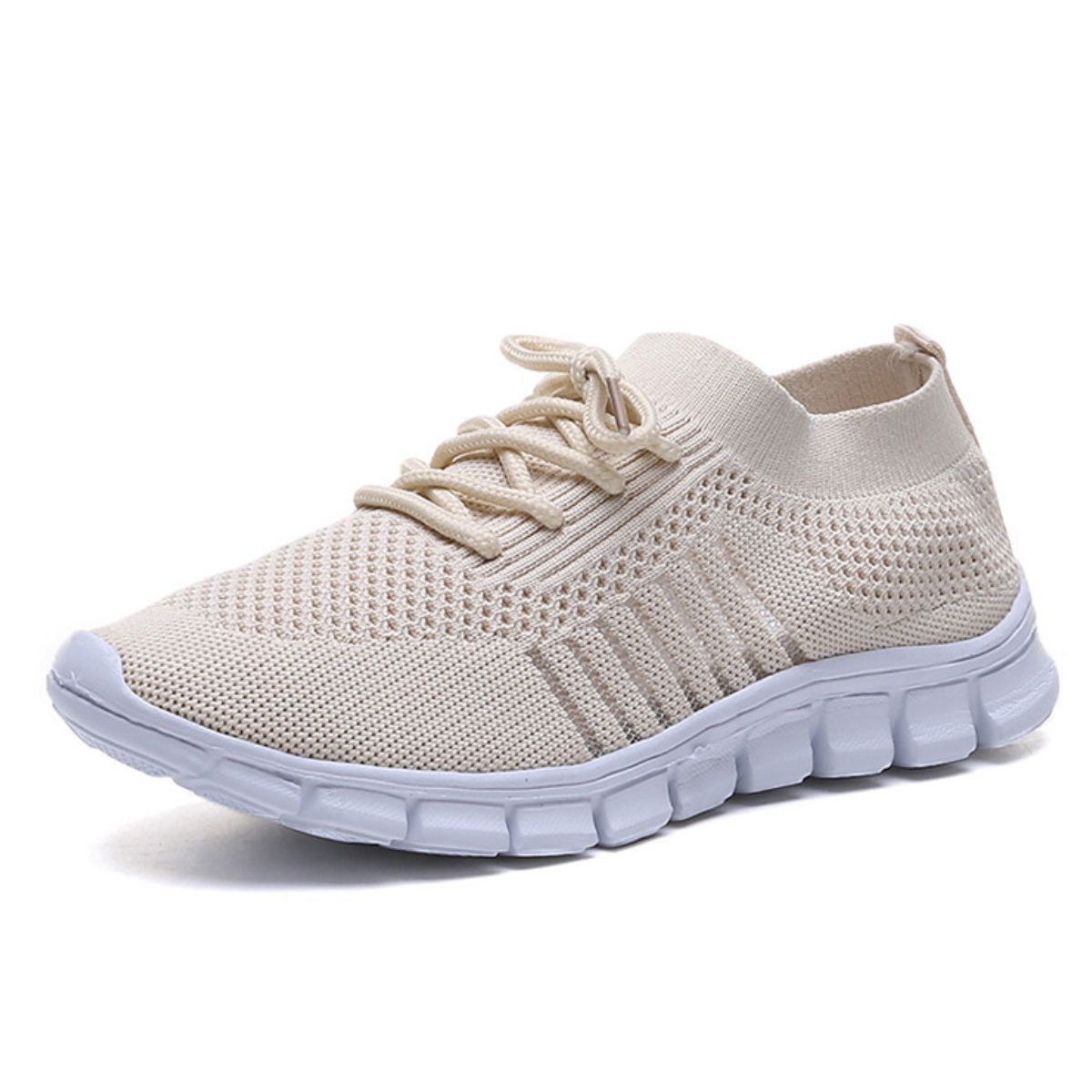 Breathable Mesh Round Toe Lace Up Athletic Beige