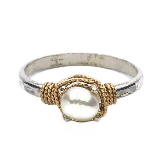 Hand Hammered Pearl Ring
