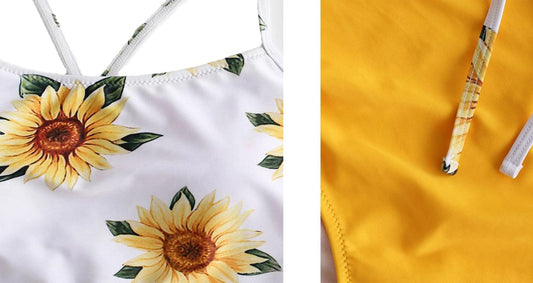 High Waist Bikini Sunflower Swimsuit Women Bikini Floral Swimsuit Floral Crop Tie Knot Front High Waist Bikini Set Two Piece Swimsuit For Women Summer High Waisted Bathing Suit