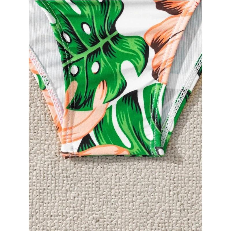 High-Waist Swimwear Set Summer Floral Print Bikini Swimsuit Beachwear Women Push-Up Bathing Suit Tie Dye 3 Pieces Strings High Cut Bikini Set Bathing Suits