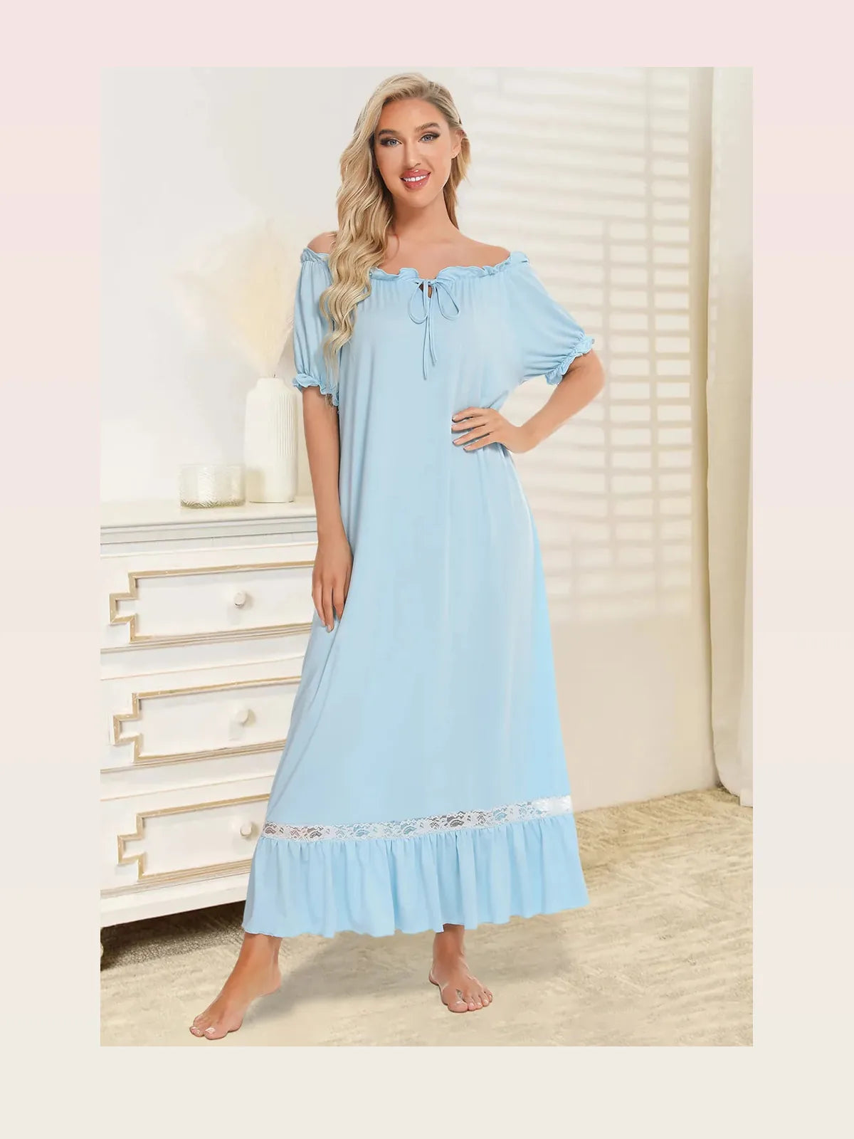 Lace Detail Short Sleeve Lounge Dress