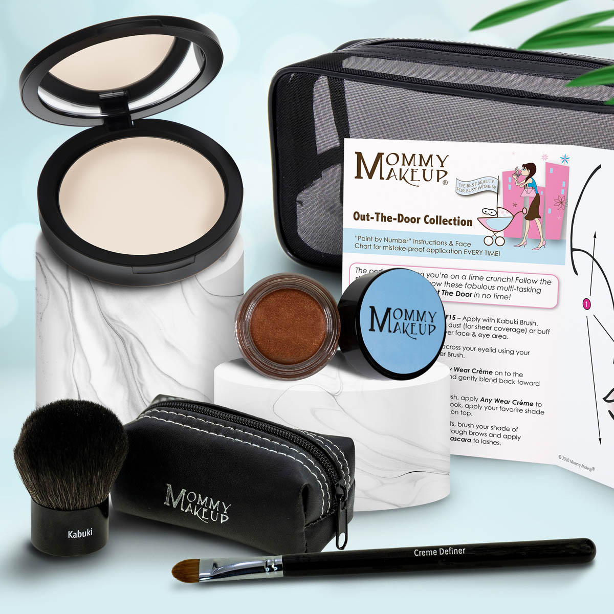 Out The Door Collection | Travel-friendly, Multi-tasking,Talc-free Makeup Set LULLABY (Light) - For porcelain to very fair complexions. Tends to burn easily HOT FUDGE - A milk chocolate brown with copper shimmer