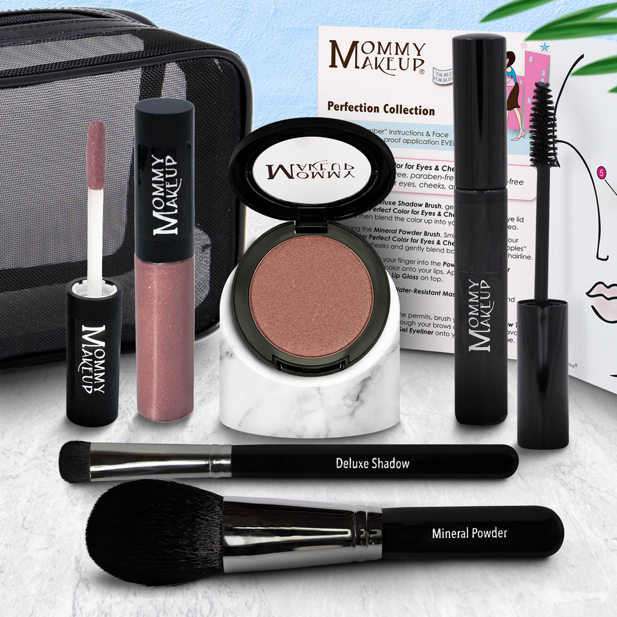 The Perfection Collection | Customizable, Talc-free, Silicone-free Makeup Set - Select Your Own Shades Pink Mocha - a neutral muddy pink with a golden gleam Model Mauve - A glistening mauve pink