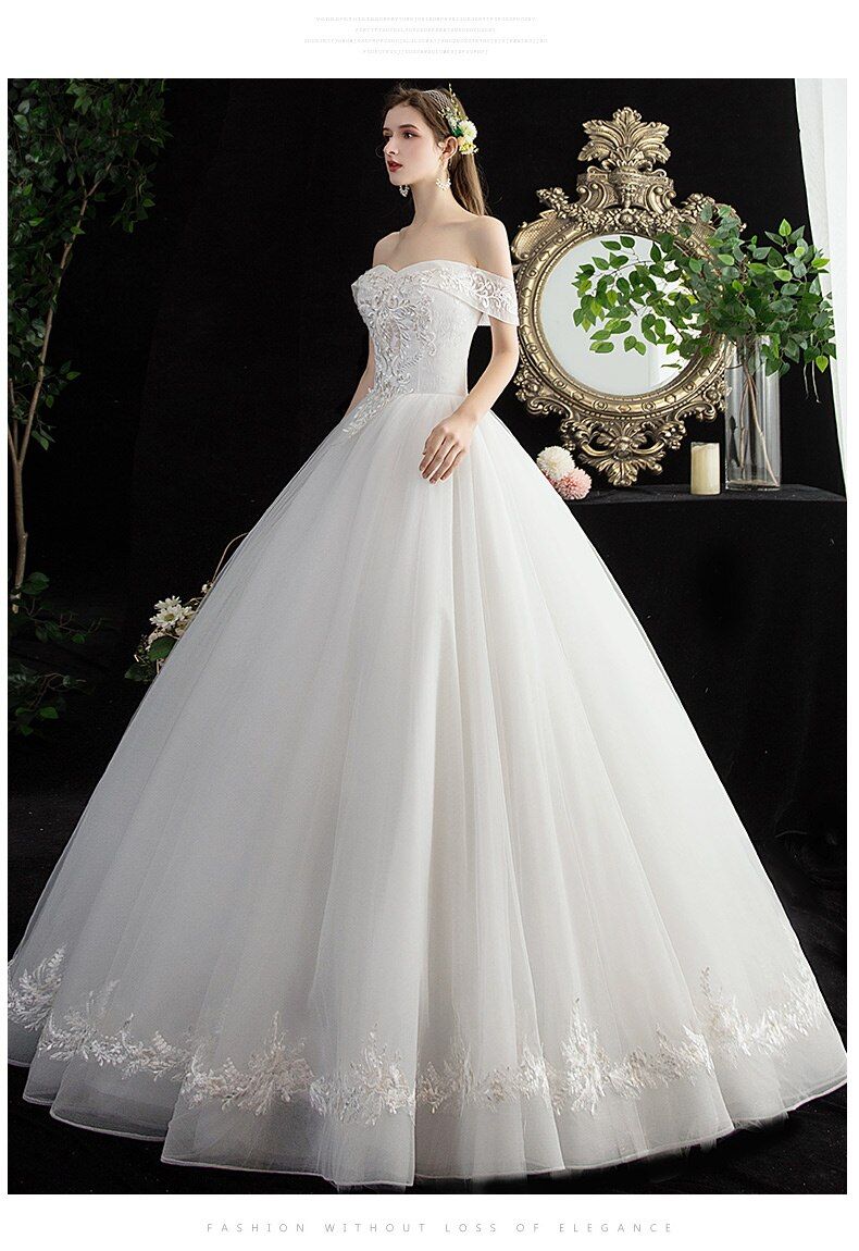 Sexy Off The Shoulder Boat Neck Bridal Gown