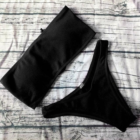 Solid Bikini Swimsuit Women Bikini Set Off Shoulder Swimwear Two Piece Strap Bikini Sets for Women High Waist Teens Bathing Suits Off Shoulder Swimsuit Beachwear