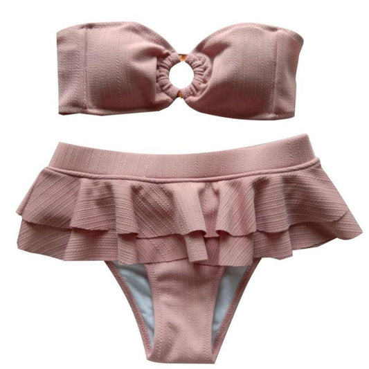 Swimsuit Women Ruffle Bikini Summer Two Pieces Solid Pink Swimwear Push Up Bather Suit Women Charming Color Tummy Control Swimwear Plus Size Swim Dress Swimsuit Two Piece Bathing Suits