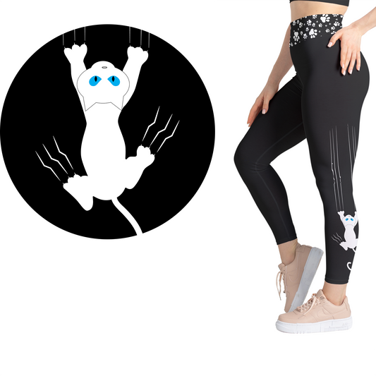 White Cat Scratch Hang Tight Kitty - Full Length or Capri Pockets - Pre-Order