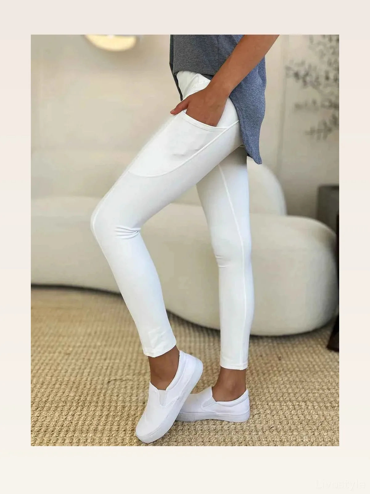 White High Rise Slim Fit Pocket Sports Leggings