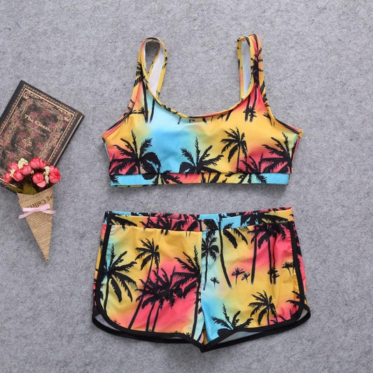 Women Crop Top Swimsuit High Waist Shorts Floral Bikini Beach Swimwear Beachwear New Women's Halter High Waist Bikini Two Piece Swimsuits Matching Soft Bathing Suits