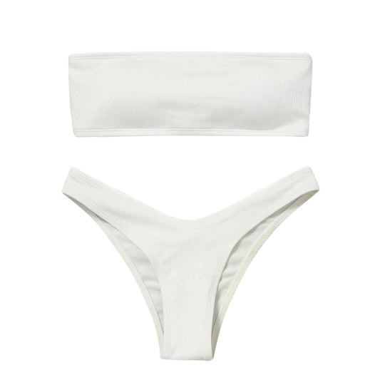 Women's Bikini Two Piece Swimsuit Swimwear Beach Bathing Suit Woman Two-Piece Strapless Padded High Cut Bandeau Bathing Suit Swimwear