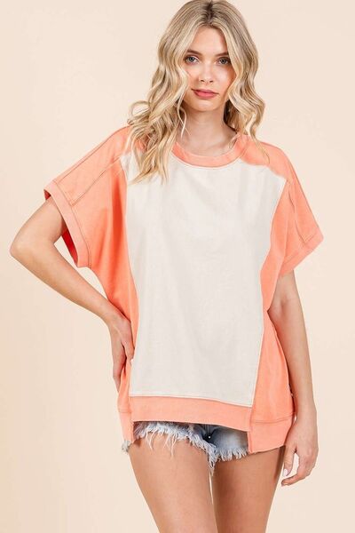 Mittoshop Oversized Color Block Short Sleeve T-Shirt NATURAL CORAL