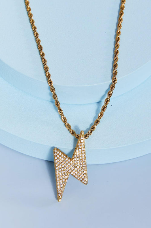 Brass Lightning Pendant Necklace Gold One Size