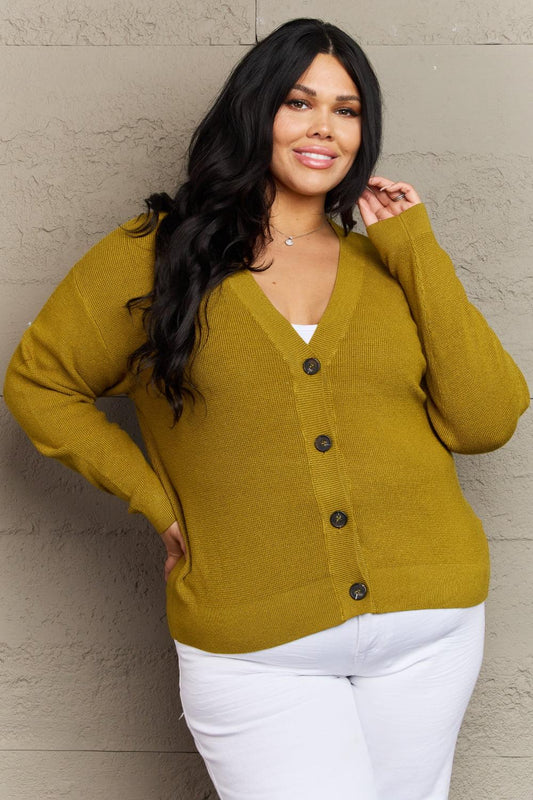 Zenana Kiss Me Tonight Full Size Button Down Cardigan in Chartreuse Yellow-Green