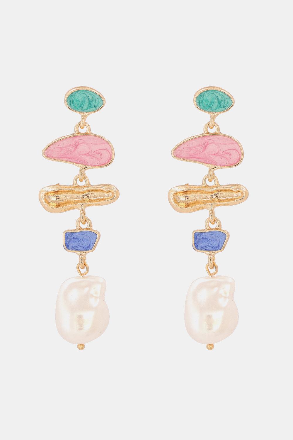 Abnormal Shape Zinc Alloy Synthetic Pearl Dangle Earrings Multicolor One Size