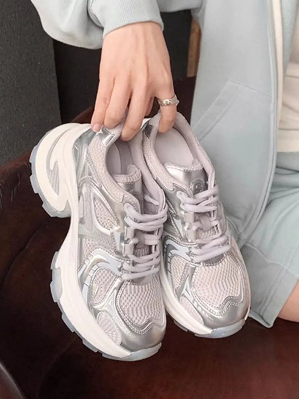 Round Toe Platform Athletic White