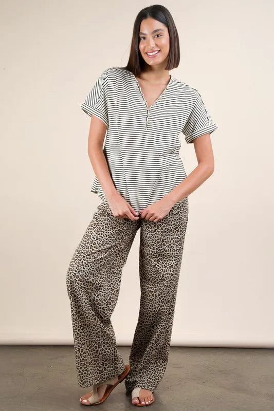 VERY J Striped V-Neck Short Sleeve T-Shirt