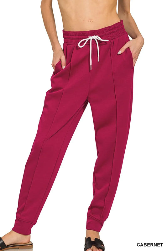 Zenana Drawstring Scuba Sweatpants with Pockets CABERNET