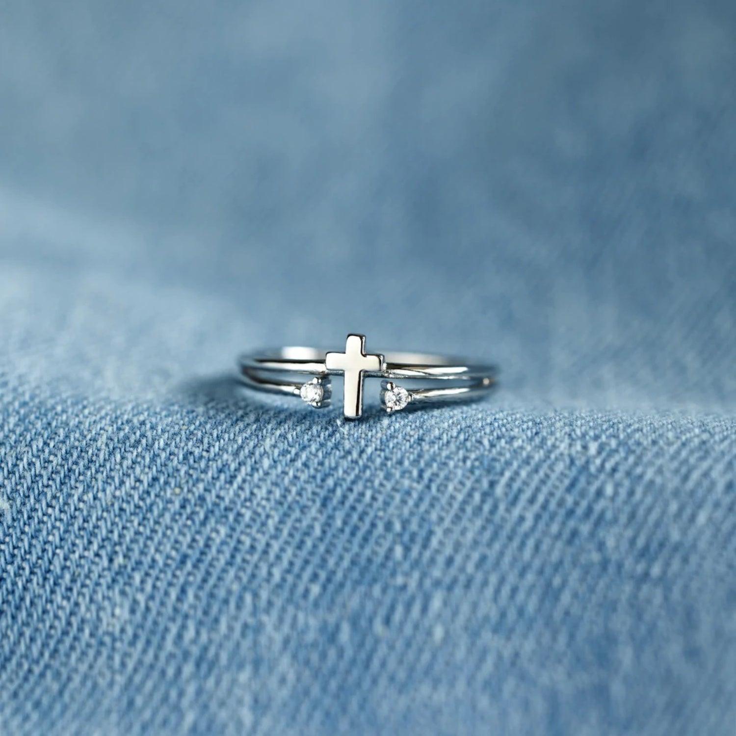 925 Sterling Silver Cross Ring Silver One Size