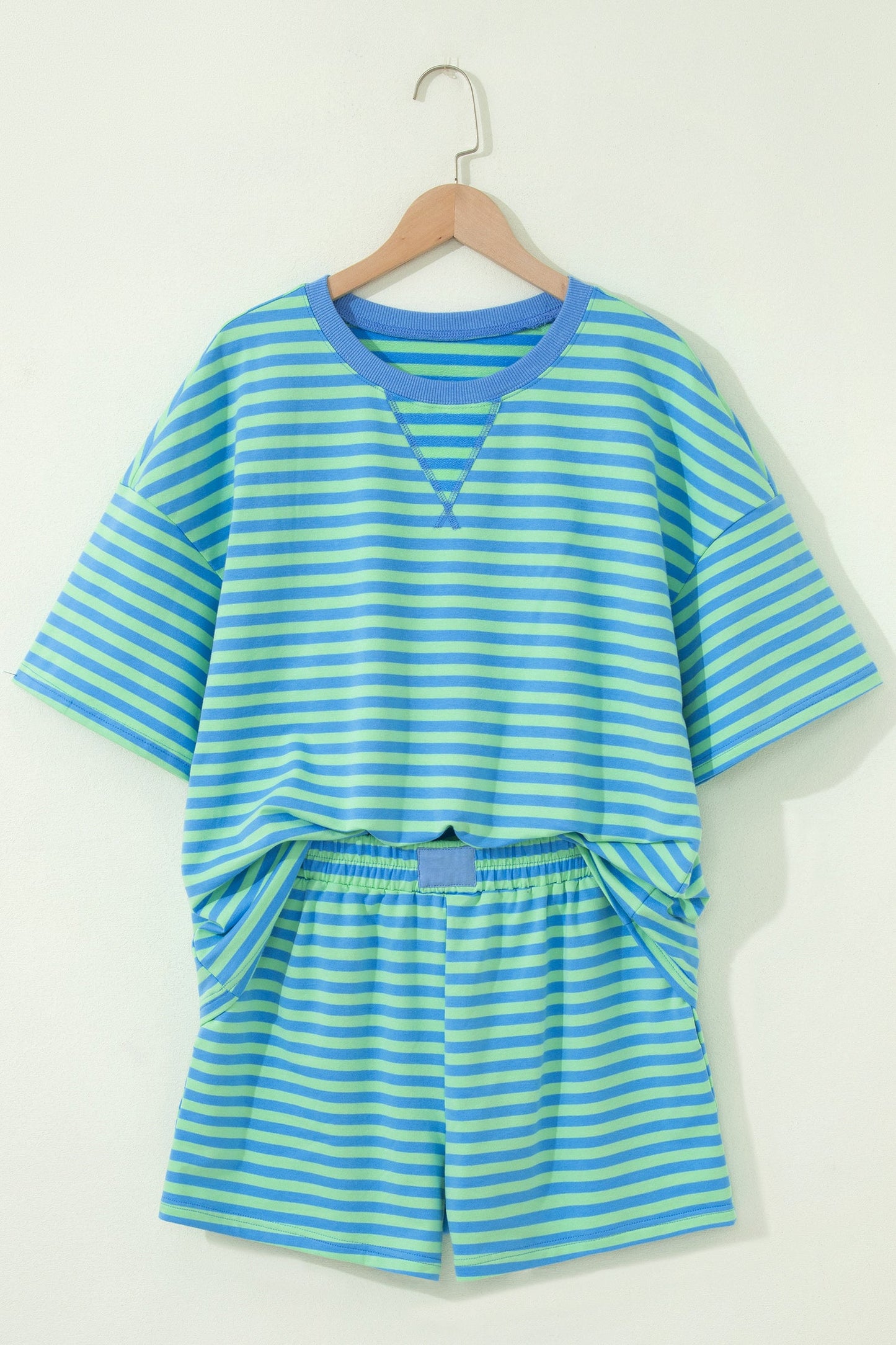 Stripe Top & Elastic Waist Shorts Set