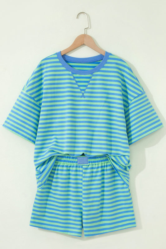Stripe Top & Elastic Waist Shorts Set