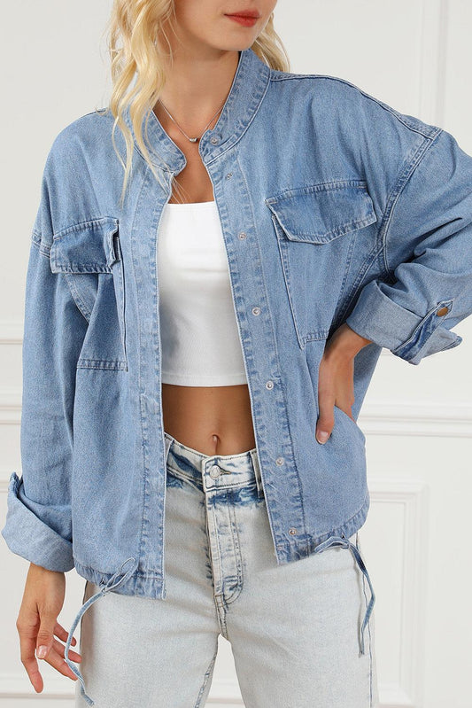 Snap Down Long Sleeve Denim Top Light