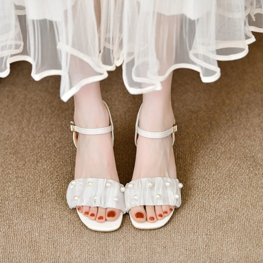 Open Toe Kitten Heels Pumps Beige