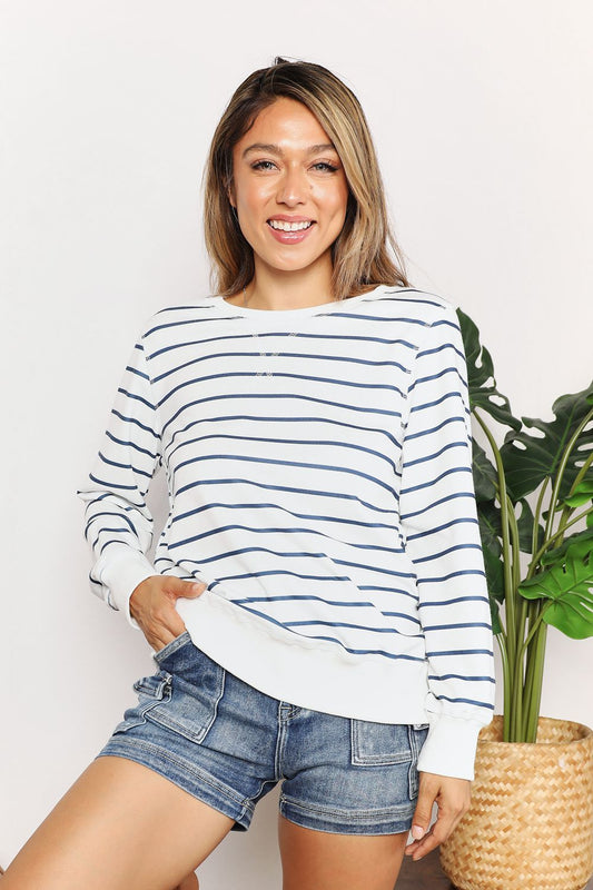 Double Take Striped Long Sleeve Round Neck Top Stripe