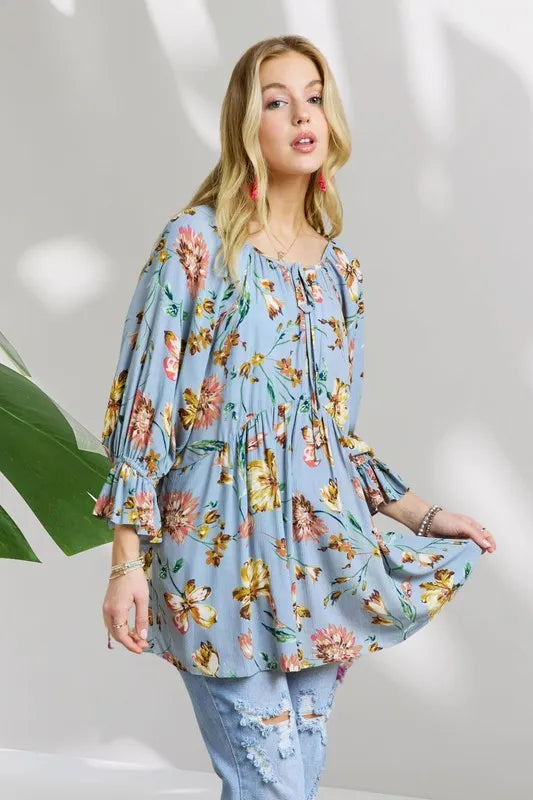 ADORA Floral Peasant Tunic Top