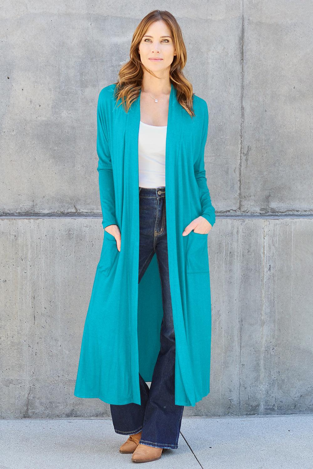 Basic Bae Full Size Open Front Long Sleeve Cover Up Sky Blue