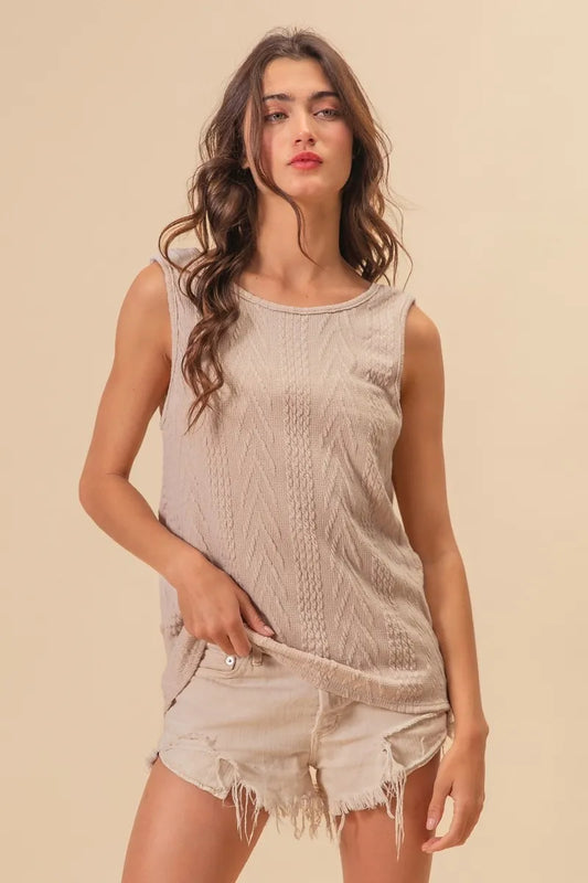 BiBi Textured Sweather Knit Twist Back Sleeveless Top