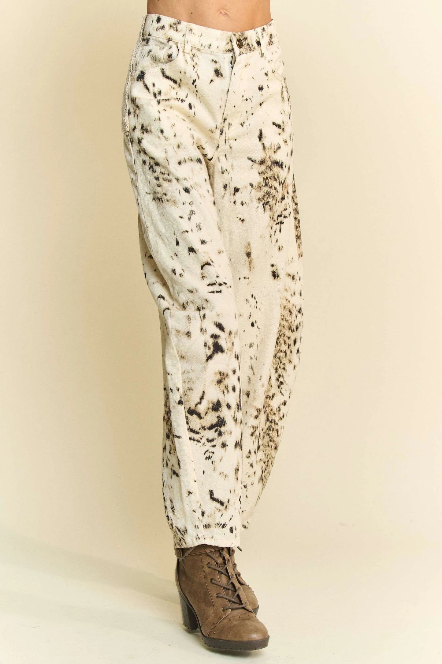 Davi & Dani Abstract Tie Dye Dot Lace Detail Barrel Pants