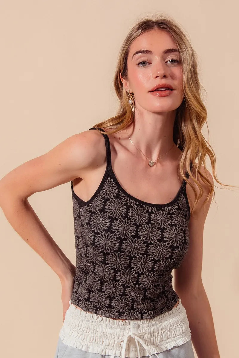 SO ME Two Tone Floral Seamless Tank Top