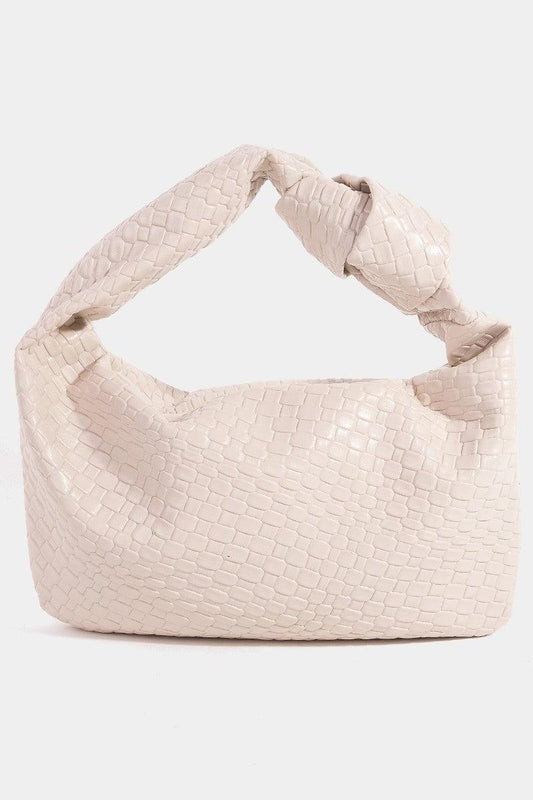 Fame Weave Pattern Knotted Handle Handbag Eggshell One Size