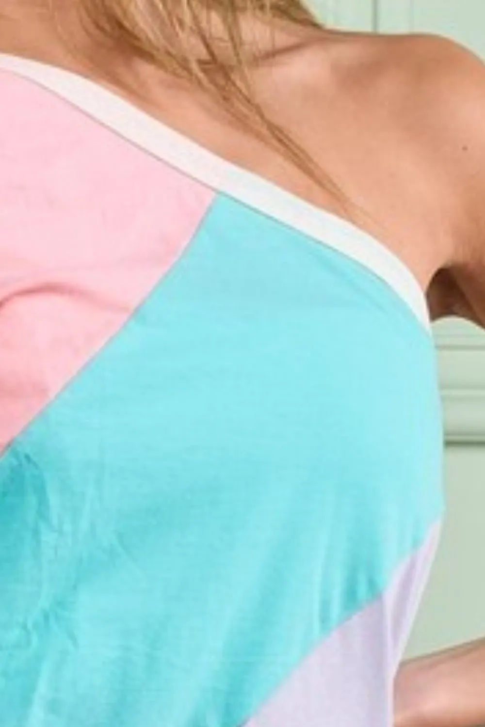 BiBi Cotton Color Block One Shoulder Top