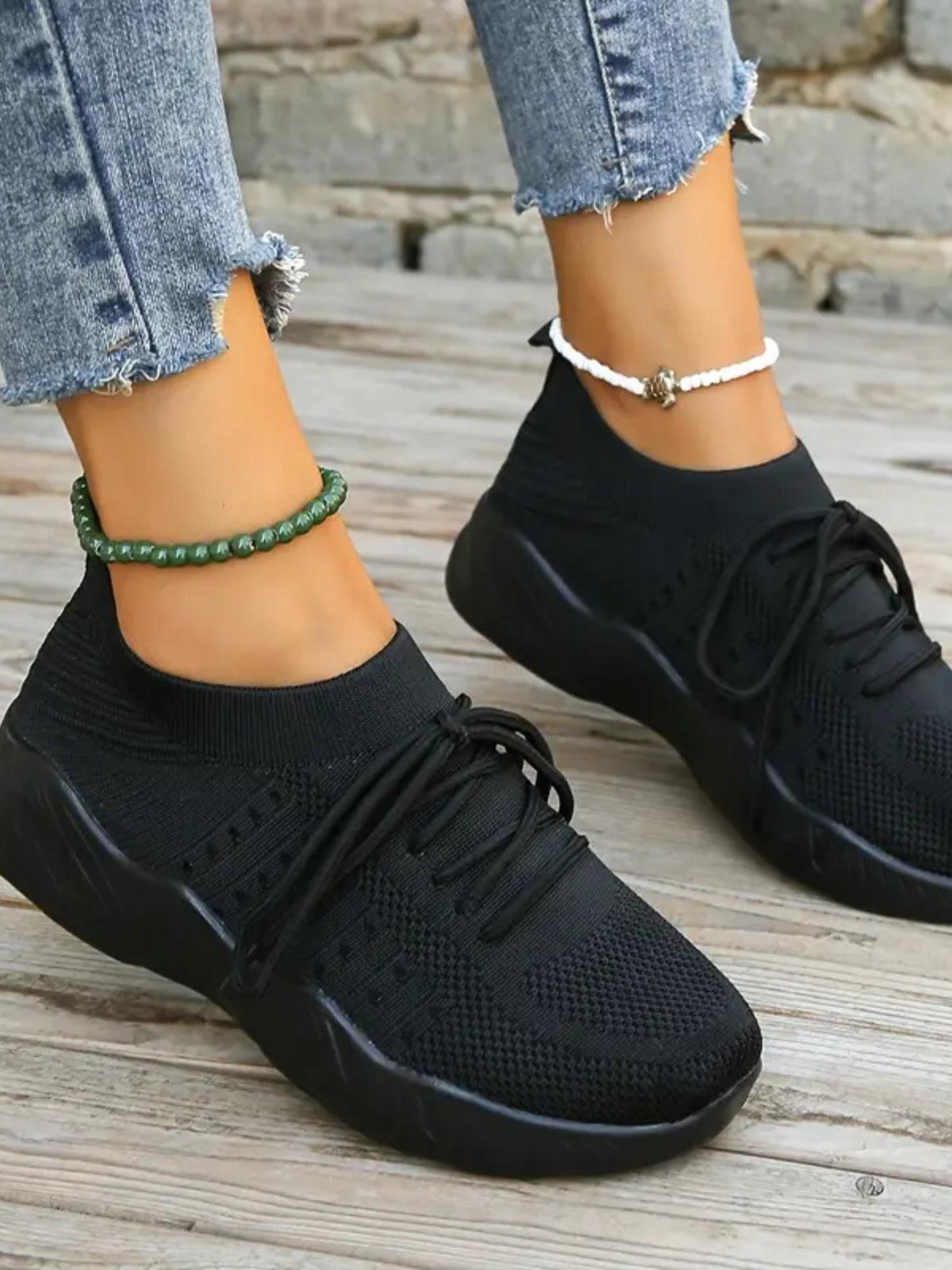 Mesh Round Toe Flat Athletic Black