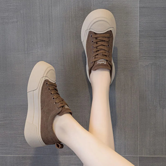 Round Toe Lace Up Platform Sneakers Dark Brown