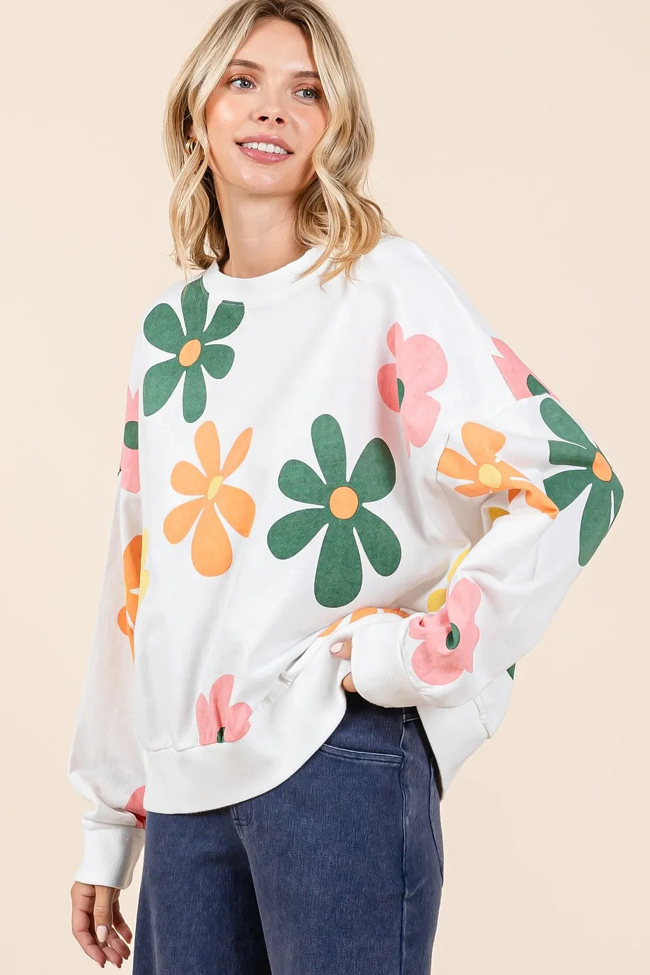 Mittoshop Mineral Wash Flower Print French Terry Sweatshirt