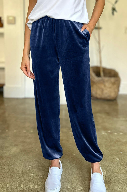 FAM-FAM Pocketed Elastic Waist Joggers Navy