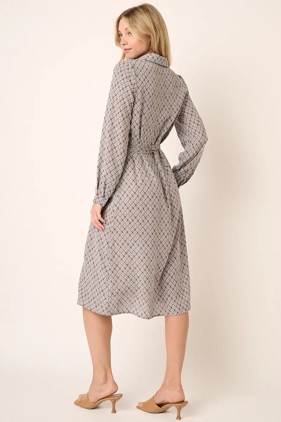 Mittoshop Abstract Print Waist Tie Midi Shirt Dress