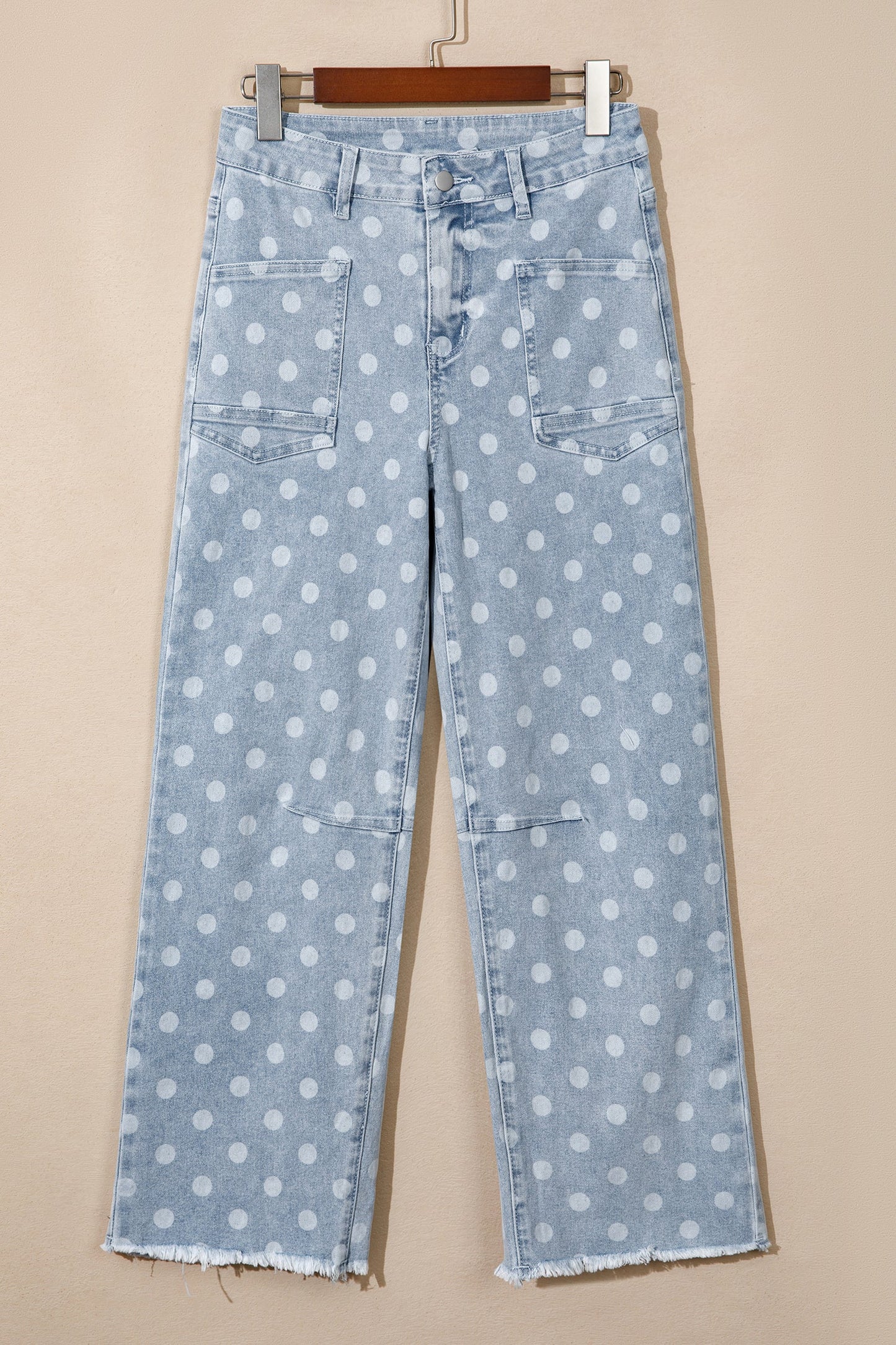 Polka Dot Denim Raw Hem Barrel Jeans