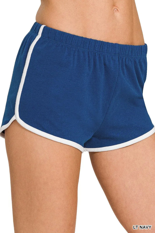 Zenana Elastic Waistband Dolphin Shorts LT NAVY