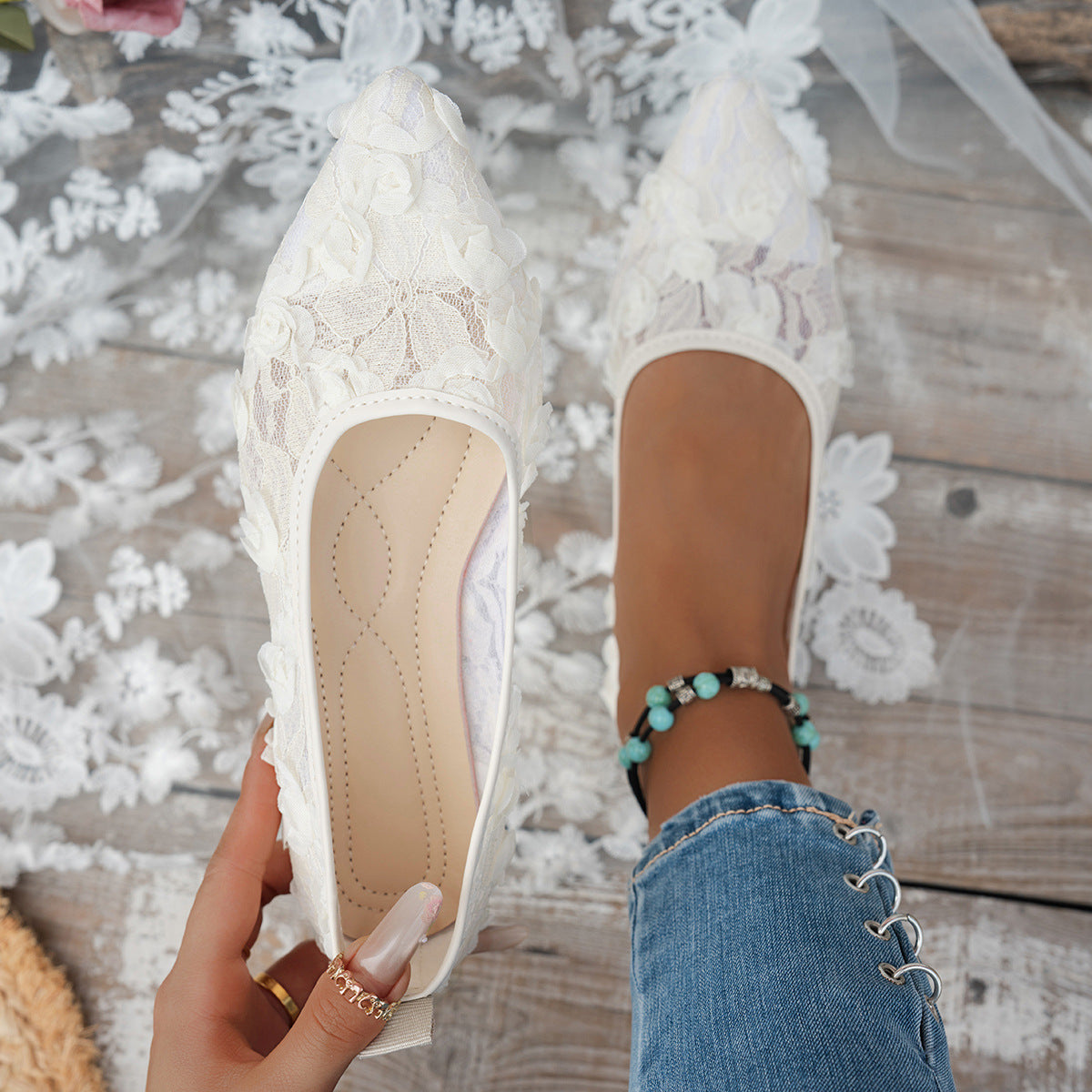 Women's Floral Pointed-Toe Flat Loafers - Slip-On Casual Shoes